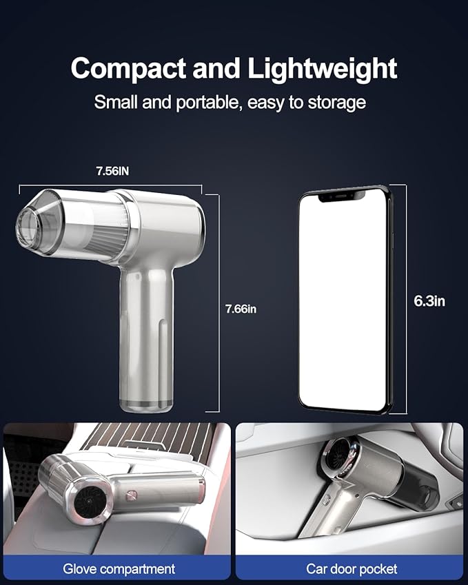 Handheld Car Vacuum Cleaner High Power,4-in-1 Small Portable Mini Cordless Brushless Motor Cleaner with 22000pa Suction Power & Air Duster,Type-C Charge,Cleaner for Home,Car(Mysterious Silver)