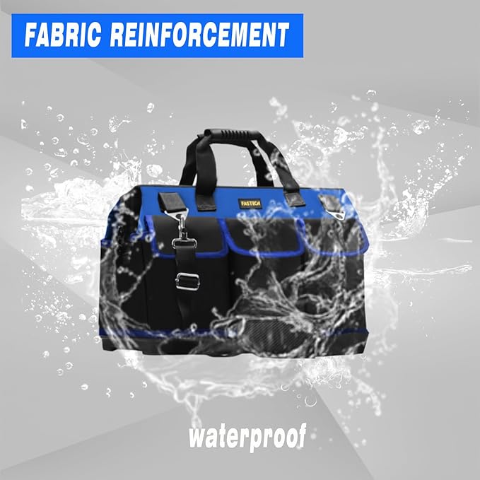 FASTECH 20 Inch Bottom Tools Bag With Wide Mouth For Tool Storage, Carrier and Organizer, Heavy Duty Tool Tote Bag for Men/Women, Wide Mouth Tool Bag With Inside Pockets (20 Inch)