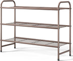 Kitsure Shoe Rack - Stainless Steel Shoe Organizer, Sturdy Shoe Rack for Closet and Front Door Entrance, Free Standing Shoe Shelf, Closet Organizers and Storage, 25.6" Wide - 3 Tier, Brown