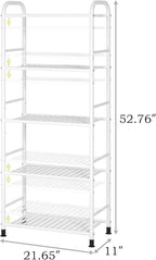 JSB 5-Tier Adjustable Shelving Unit, Heavy Duty Storage Rack Organizer Metal Corner Shelf for Kitchen Living Room Laundry Pantry Bathroom (White, 5 Tier)