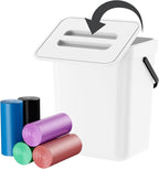 Compost Bin Kitchen, Bring 5 Rolls (100) of Garbage Bags, for Use on Countertops or Under Sinks, Hanging Trash Can with Lid, for Cupboard/Bathroom/Bedroom/Office/Camping(White 0.8 Gallon/3L)