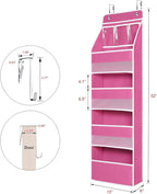 Univivi 5-Shelf Fabric Door Storage Over Door Hanging Organizer with 4 Large Pockets and 3 Small PVC Pockets Nursery Closet Cabinet Wall Mount Hanging Storage Organizers for Baby Nursery (Pink)