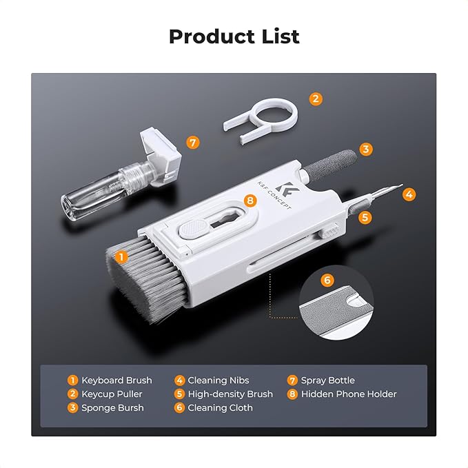 K&F CONCEPT 8-in-1 Electronic Cleaning Kit Keyboard Laptop Cleaner, Multifunctional Cleaning Tool for iPhone AirPo MacBook iPad iwatch,Camera PC Monitor Earbud Tablet,with 5ml Cleaners