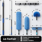 25ft High Ceiling Duster Kits with 5-18ft Heavy Duty Extension Pole - Fan Blade Cleaner, Cobweb Remover & Blue Window Squeegee Kit, Washable Dust Brush for High Roof and Glass Surfaces
