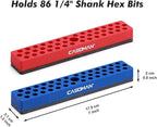 CASOMAN 2PCS 1/4" Hex Bit Organizer with Magnetic Base - Red & Blue, 86 Hole Bit Organizer with Strong Magnetic Base, Magnetic Bit Organizer for Your Specialty