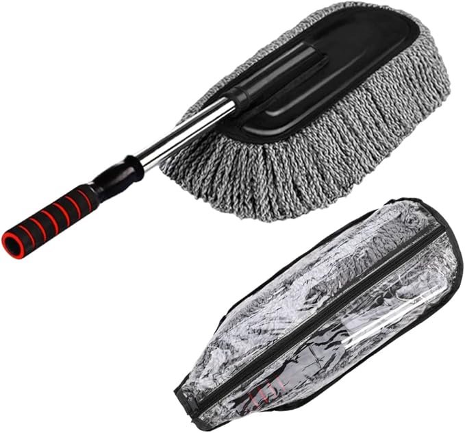Microfiber Car Duster Exterior Interior Cleaner Cleaning Kit size 15.7 inch with Long Retractable Handle to Trap Dust and Pollen for Car Bike RV Boats or Home use - Grey