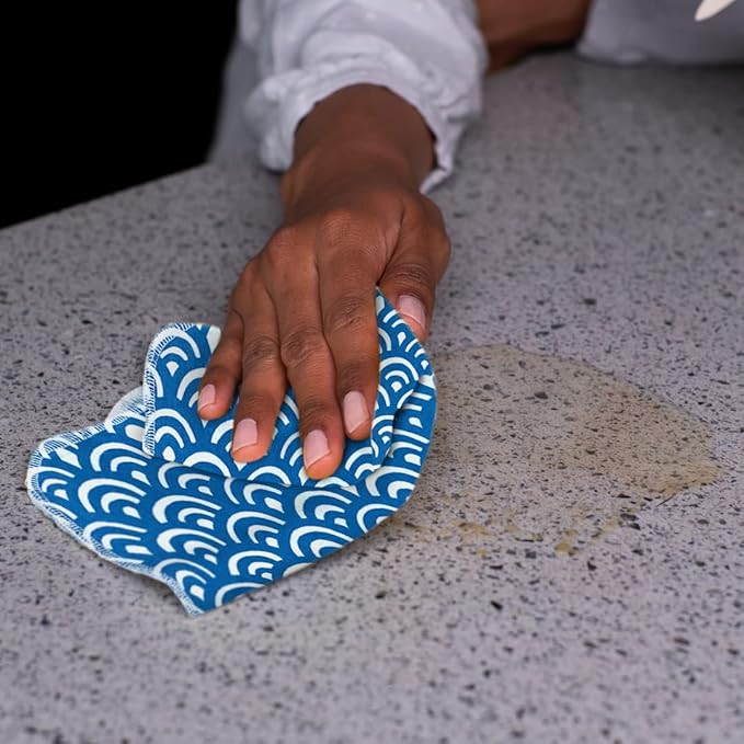 The Useless Brand Reusable Paper Towels Roll | Washable Cotton Flannel Sheets w/Cardboard Roll | Fits on Most Holders (Waves, 12 Towels)