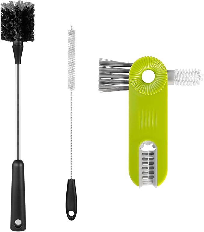 [3 Pack] Bottle Brush, 15 Inches Stainless Steel Long Handle Baby Bottle Scrub Cleaning Brush with Straw & Lid Brushes for Sports Water Bottles, Cups, Coffee Mugs, Glasswares, Tumblers, Wine Decanters