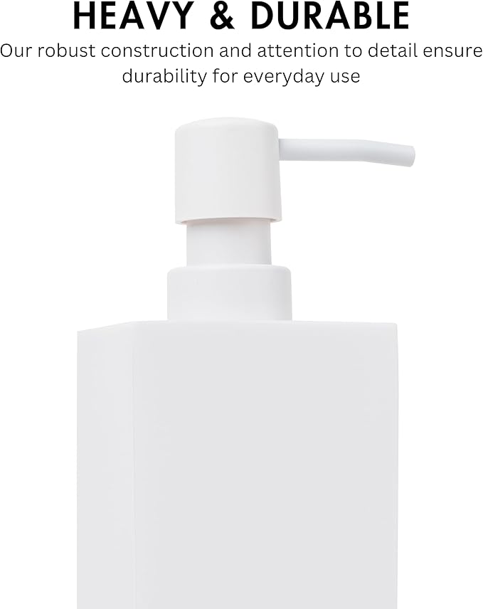 Matte White Soap Dispenser for Bathroom, 15oz Square Rustproof Liquid Hand Dish Soap Dispenser Pump for Kitchen Sink, Countertop, and Bathroom