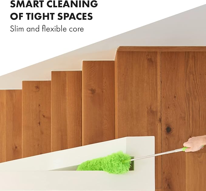 Extendable Microfiber Feather Duster, Feather Dusters for Cleaning, Ceiling Fan Dust and Cobweb Cleaner - Electrostatic Bendable Head - Set of 2 Replacement Heads