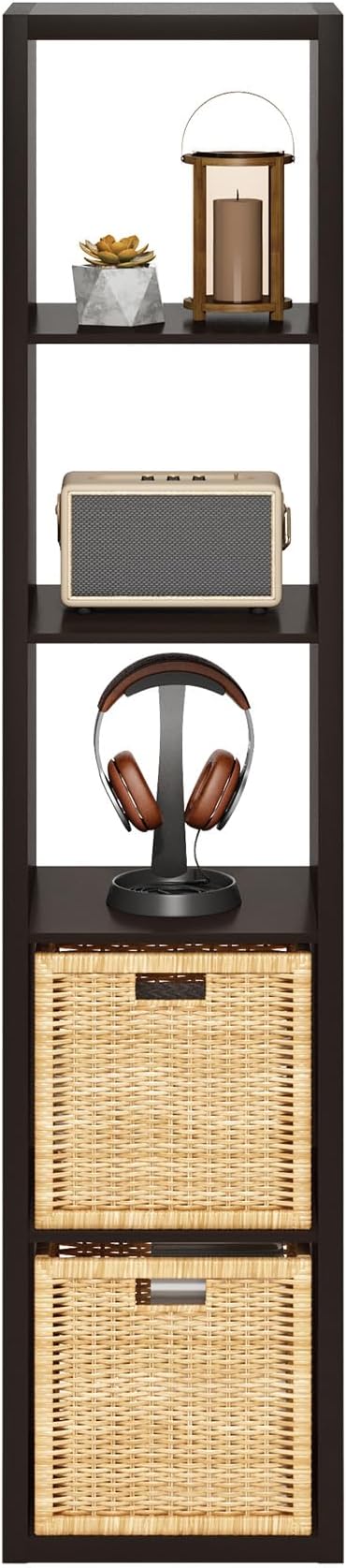 Furinno Cubicle Open Back Decorative Verticle Cube Storage Organizer, 5-Cube, Black Dark Oak