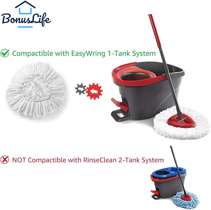 BonusLife Replacement Part Set for Oceda EasyWring Spin Mop 1-Tank System Only, 1 Handle, 1 Base, 4 Refills