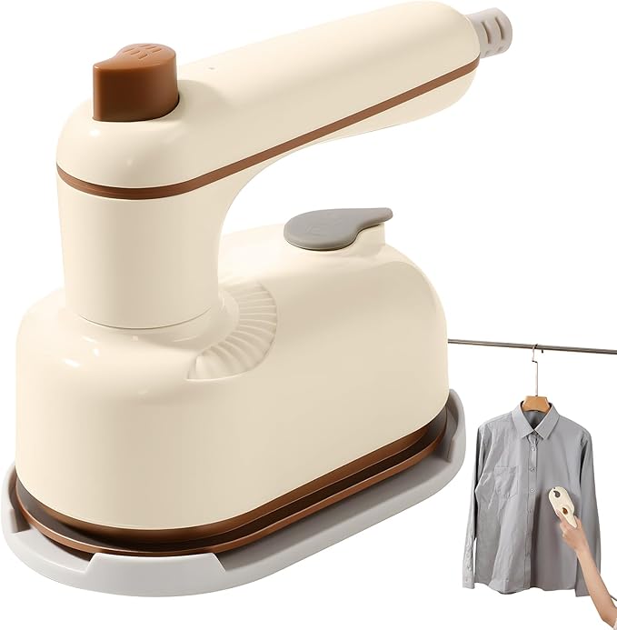 Handheld Portable Steam Iron, 2-in-1 Steamer and Iron, Saker Portable Steamer for Clothes, Continuous Steam & Dry Ironing, 180° Swivel Handle, Compact for Home, Dorm, Travel, Hotels (White)