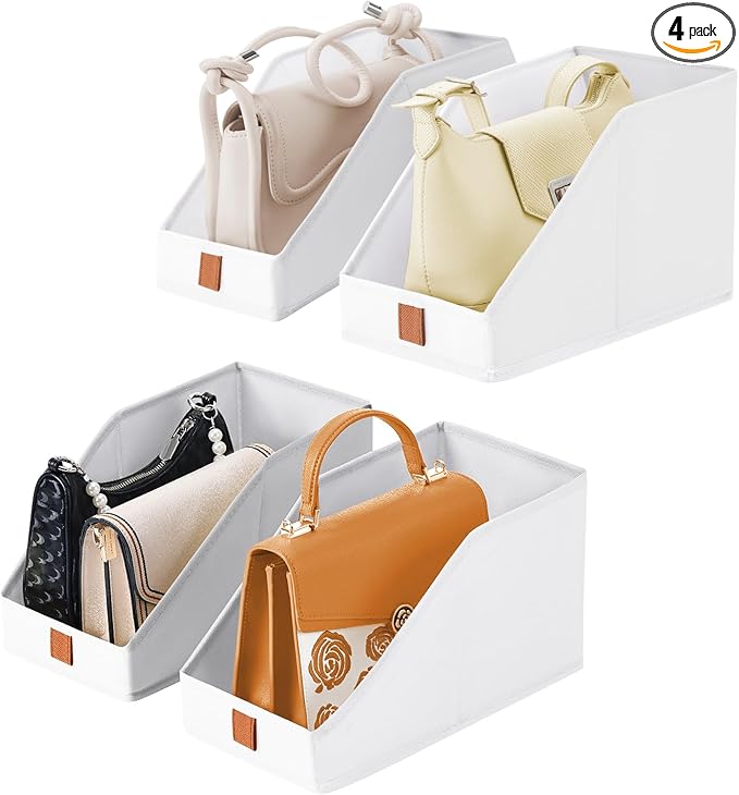 DIMJ Closet Organizers for Purses and Bag Storage, 4 Pack Small Storage Bins Foldable, Storage Baskets for Shelves, Wardrobe, Bedroom, Office, Fabric Cube Storage, 5.9 x 11.8 x 6.7 in