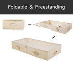 Pack of 2, Visible Lid Underbed Clothes Storage Bins for Shoes, Blankets, Sheets Organizer, 6" Height 7" Tall Under the Bed Storage Containers, Beige