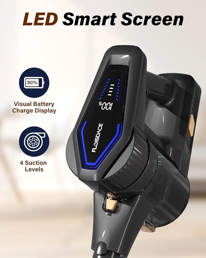 Cordless Vacuum Cleaner, 450W/45KPA Self-Standing Stick Vacuum, Lightweight Handheld Vacuum with LED Screen, Rechargeable Vacuum for Home, Hardwood, Carpets, Pet Hair, Car (Purple)