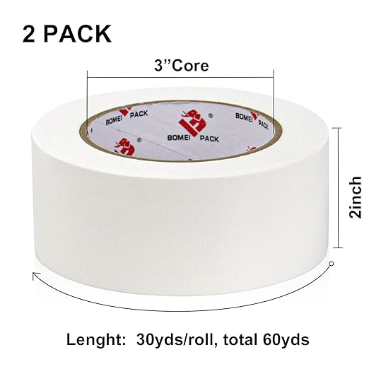 2 Pack Duct Tape Heavy Duty,9 Mil Thickness,2 Inches x 30 Yards,Strong Industrial Strength,Flexible,No Residue,Waterproof and Tear by Hand,Multi-Use for Indoor & Outdoor Repairs(White)