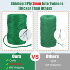 Garden Twine, Green Plant Twine 328 Feet 3mm Thick 3Ply Heavy Duty Jute String for Gardening, DIY Crafts Wrapping