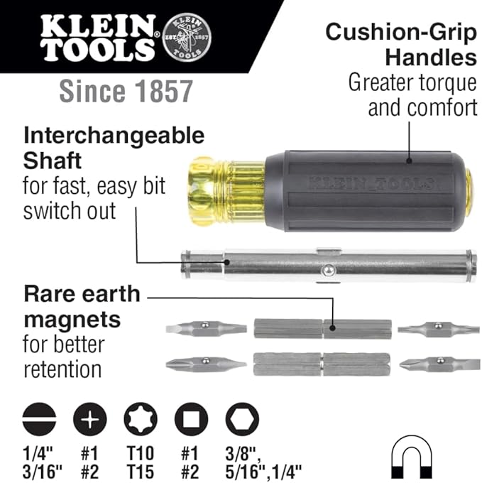 Klein Tools 80045 Screwdriver and Nut Driver Tool Kit, Includes Magnetic 11 in 1, Multi-Bit Stubby and Electronics Screwdrivers, 3-Piece