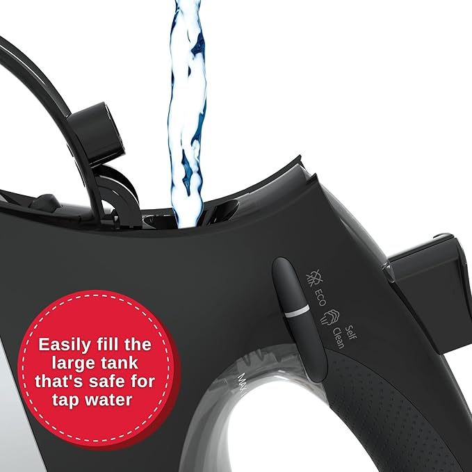 SINGER SteamCraft Plus 2.0 Steam Iron (1800W) | Steamer with Stainless Steel Plate, OnPoint Precision Tip, Vertical Steam, Auto Shutoff & 300ml Tank Capacity - Black