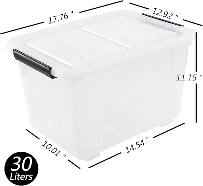 Farmoon 4 Pack 30 Quart Plastic Latching Storage Box Bin with Wheels, Clear