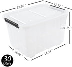 Farmoon 4 Pack 30 Quart Plastic Latching Storage Box Bin with Wheels, Clear