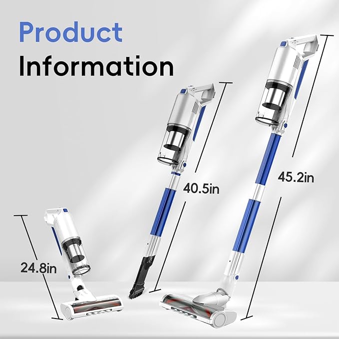 Whall Cordless Vacuum Cleaner, Lightweight Stick Vacuum with 55mins Runtime, Powerful Suction, Rechargeable Cordless Vacuum for Carpet, Tile, Pet Hair, Hardwood Floors,Brushless Motor.White