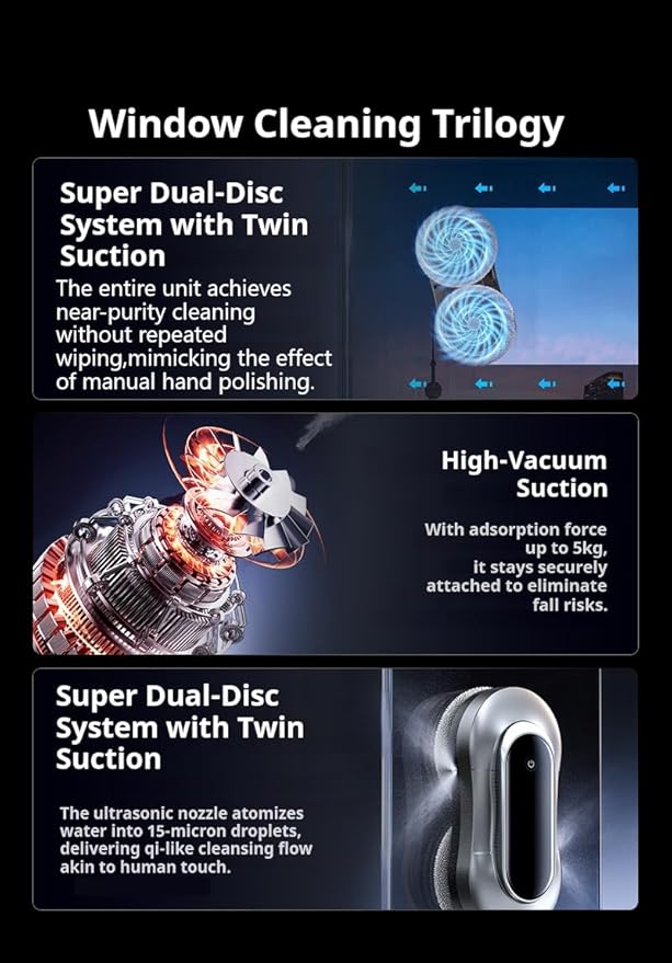 Window Cleaning Robot C1S | Auto Dual-Side Spray & Smart Path Planning | Strong Suction | Remote Control (Silver)