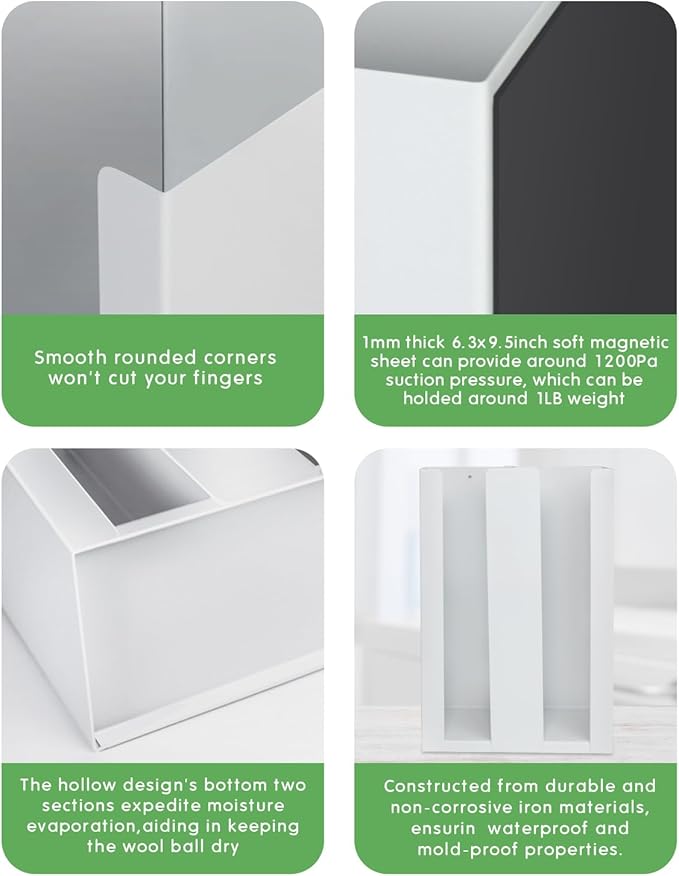 Magnetic Dryer Ball Holder - Iron Wool Dryer Balls Dispenser - laundry reusable magnetic organizer, Laundry Dryer Sheet Holder, Magnetic Laundry Balls for Dryer Basket Holder, White (No Balls)