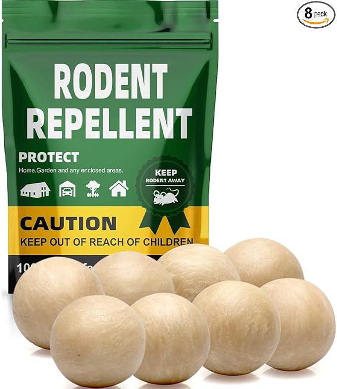 Rodent Repellent Balls Indoor/Outdoor Mice Repellent Indoor, Rat Repellent for Outside, Outdoor Mouse Repellant, Peppermint Balls for Rodents, Rat Repeller for Car Engines 8 Pack