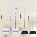 Heavy Duty Broom and Standing Dustpan Combo Set, Rotatable Head Dust Pan and Brush Set with Collapsible Handle, Cleaning Teeth, Hanging Loop, Ideal for Pets, RV, Kitchen, Camping, Outdoor Floor, White