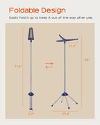 Clothes Drying Rack Foldable, 59 inch Tripod Laundry Drying Rack Indoor with Rotating Clothes Rail for 27 Pieces of Clothes, Space Saving, Blue and Silver CDR001Q01