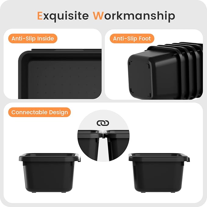 【𝟮𝟮𝗣𝗖𝗦】A-LUGEI Plastic Black Desk Drawer Organizer, Bathroom Organizers and Storage, Makeup Organizer, Organization and Storage Bin Container for Vanity Office Utensils Tool Pantry Cosmetic