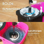 Thunder Mop Spin System - Double-Sided - 2 Compact Stackable 6L Buckets, Microfiber Head, Stainless Steel Wringer, Antifungal Quick-Dry Cleaning, Soap Dispenser, 3 Free Refills (Yellow/Blue)