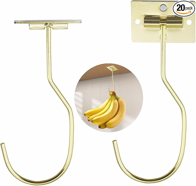 Self-Adhesive Banana Hooks, Foldable Magnetic Hanger Under Cabinet, Sturdy Metal Banana Holder for Kitchen, Space-Saving Design to Keep Bananas Fresh 3 Pieces Gold