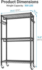 VIPEK R2 Medium Rolling Clothes Rack Heavy Duty Clothing Rack for Hanging Clothes Adjustable Metal Wire Shelving Portable Closet with Wheels Side Hooks, Freestanding Closet Wardrobe, Black