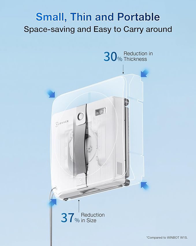 ECOVACS WINBOT Mini Window Cleaning Robot - Compact Design, Dual Nozzles with Ultrasonic Spray, 9-Stage Protection System, Intelligent Path Planning, 3 Cleaning Modes, Anti-Slipping System