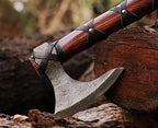 Viking Axe | Hand-Forged Carbon Steel Tomahawk with Rosewood Handle & Leather Sheath, Bearded Axe for Camping, Bushcraft, Throwing, Gifts for Men (Brown)