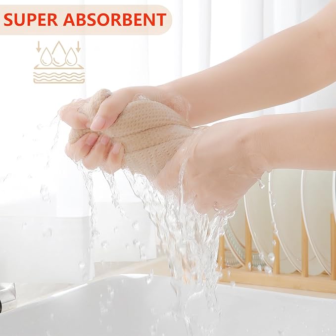 Homaxy 100% Cotton Waffle Weave Kitchen Dish Towels, Ultra Soft Absorbent Quick Drying Cleaning Towel, 13 x 28 Inches, 8-Pack, Beige