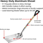 Aluminum Shovel with D-Handle - Stable While Light Weight (2.5 lbs) 20" Blade - Reinforced Edge Ergonomic Design Folding with Threaded Connection