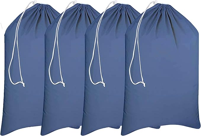Urban Villa Laundry Bag Canvas|Dirty Clothes Travel Laundry Bag|Machine Washable|Reusable College Hostel Hamper Liner Bag for Delicates Drawstring Closure 4 Pack Indigo blue Color|Size 28X36 Inches