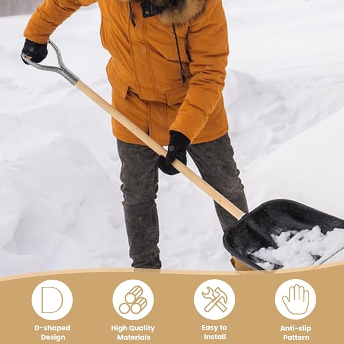 Shovel D Grip Handle, 32mm Inner Diameter Metal Shovel Replacement Handle with Wooden Grip Spade Snow Scoop Digging Raking Tools Snow Shove-l for Digging Raking(Color:Sliver)