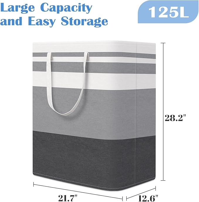 BlissTotes 3-Pack Laundry Basket, Freestanding＆Waterproof Laundry Hamper, Collapsible Tall Clothes Hamper with Easy Carry Handles for Clothes, Towels in the Family and Dorm,Gradient Grey,125L