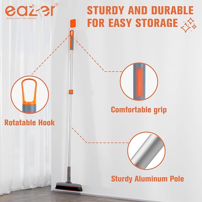 Eazer 53‘’ Grout Brush with Long Handle, 180°Rotation Tile Grout Cleaning Tool, V-Shape Shower Scrubber Cleaner, Stiff Bristle for Cleaning Bathroom Wall, Baseboards, Tile Floors - 2 Head