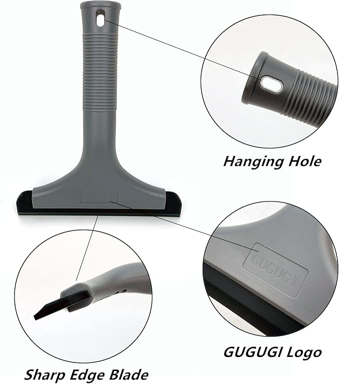 Super Flexible Silicone Squeegee, Auto Water Blade, Water Wiper, Shower Squeegee, 5.9'' Blade and 7.5'' Long Handle, for Car Windshield, Window, Mirror, Glass Door, Grey Black