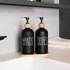 Matte Black Glass Soap Dispenser Set Hand and Dish Soap Dispensers Suitable for Rustic Kitchen Decor (Black)