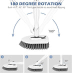 SetSail Floor Scrub Brush, 3-in-1 Tile Tub Floor Scrubber with 52-inch Adjustable Long Handle Shower Cleaner Brush and 4 Detachable Replacement Brush Heads for Cleaning Bathroom Tub Tile, White Grey