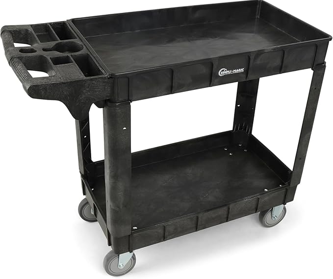 Rolling Utility Cart on Wheels, Heavy Duty Tool with Ergonomic Storage Handle and Deep Shelfs, Work Service for Garage, Warehouse, Workshop, 700-Pound Capacity 40 x 33 x 17-Inch