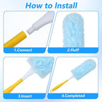 50 Pcs Duster Refills, 360° Dust Removal Brush Disposable Replacement Head with 1 Short & 1 Extendable Handle, Polyester Fiber for Electronics, Furniture, Blinds, Ceiling Fans, Walls