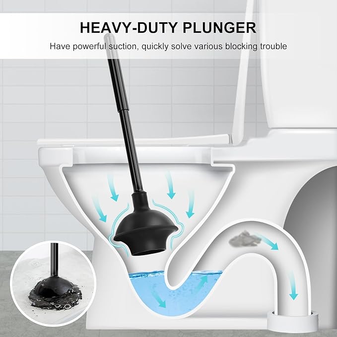 SetSail Toilet Brush and Plunger Set, 2 Packs Toilet Plungers for Bathroom Heavy Duty Toilet Bowl Brush and Holder Hidden Toilet Plunger and Brush Set for Deeply Cleaning 2 Packs - Black